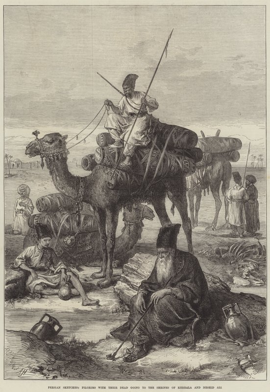 Perzische schetsen, pelgrims met hun doden op weg naar de heiligdommen van Kerbala en Meshid Ali door Arthur Hopkins
