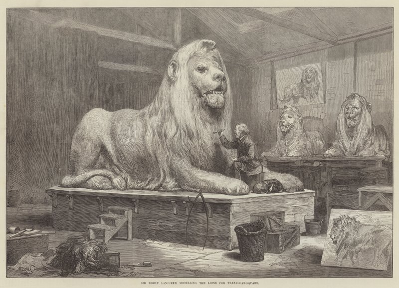 Sir Edwin Landseer modelleert de leeuwen voor Trafalgar Square door Arthur Hopkins