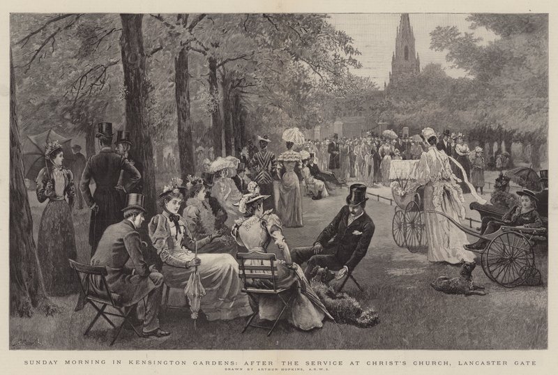Zondagochtend in Kensington Gardens, na de dienst in Christ