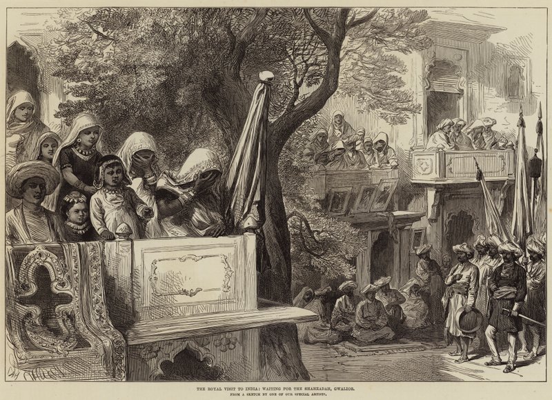 Het koninklijk bezoek aan India, wachtend op de Shahzadah, Gwalior door Arthur Hopkins
