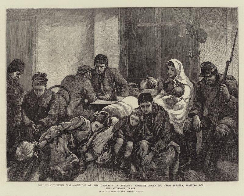 De Russisch-Turkse oorlog, opening van de campagne in Europa, families migreren vanuit Ibraila, wachtend op de middernachttrein door Arthur Hopkins