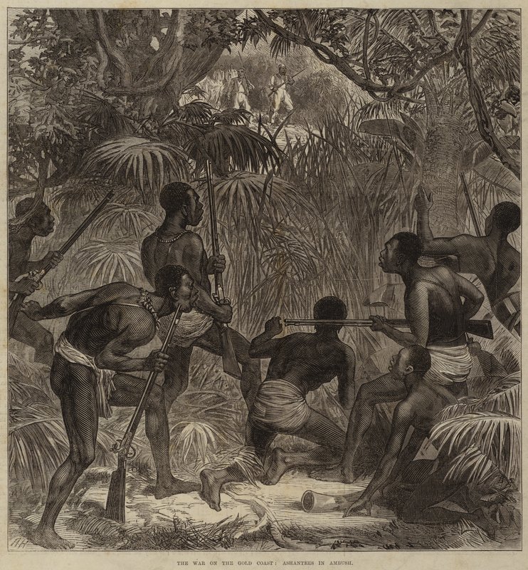 De Oorlog aan de Goudkust, Ashantees in Hinderlaag door Arthur Hopkins