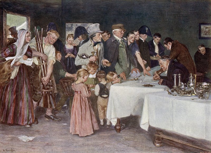 Het volk van Pruisen schenkt hun bezittingen om een nieuwe oorlog tegen Napoleon te financieren door Arthur Kampf
