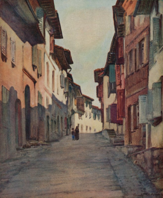 Baskenland: Straat in de Oude Stad, St Jean-Pied-de-Port door Arthur Romilly Fedden