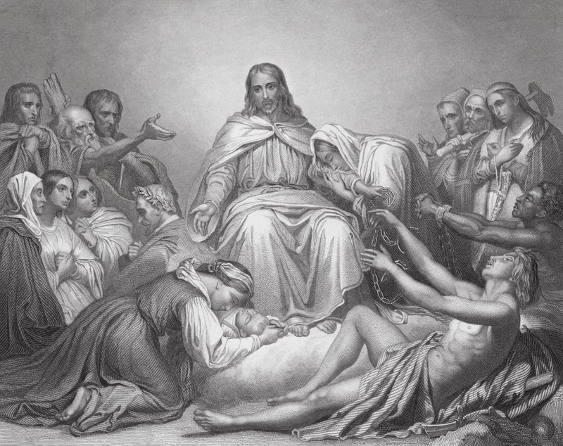 Christus de Trooster, Lucas, Hoofdstuk IV, verzen 16, 21 (gravure) door Ary (after) Scheffer