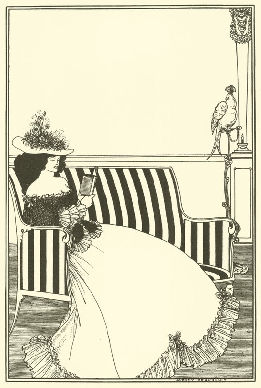 Omslagontwerp, Smithers Catalogus van Zeldzame Boeken, lezen, sofa door Aubrey Beardsley
