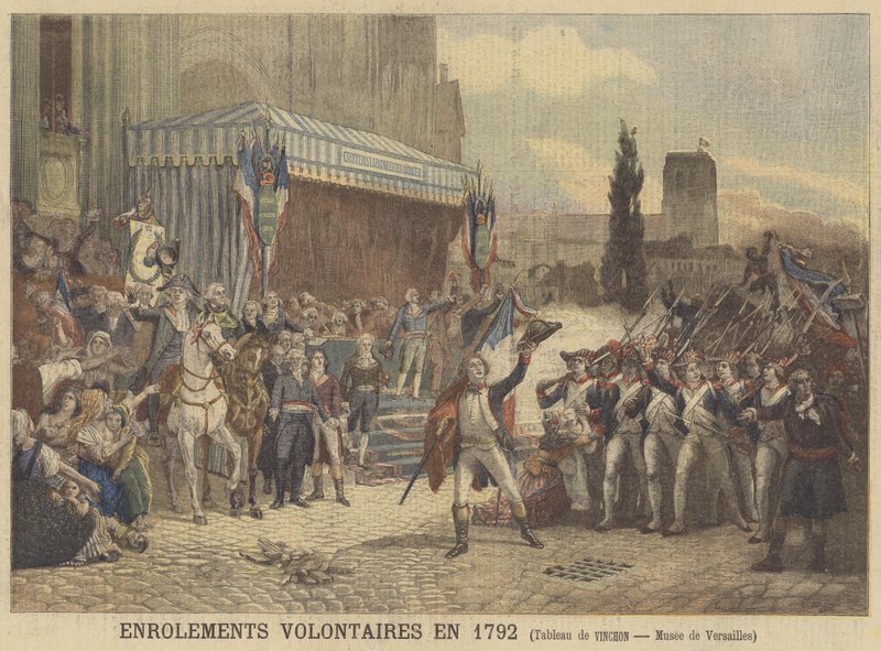 Vrijwilligers die zich aanmelden in 1792 door Auguste Jean Baptiste Vinchon