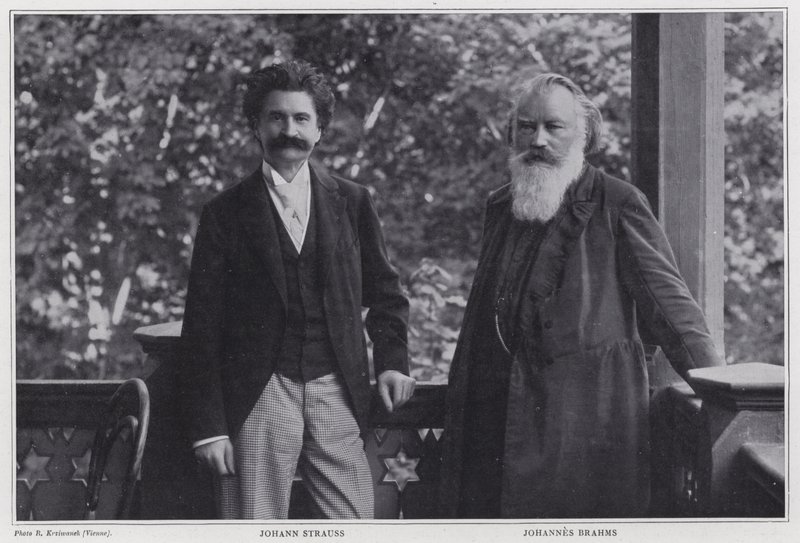 Componisten Johann Strauss de Jongere en Johannes Brahms, Wenen door Austrian Photographer
