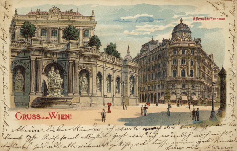 Ansichtkaart met de Albrechtsbrunnen in Wenen door Austrian School