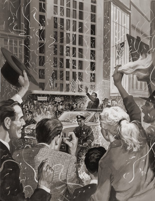 Richard Nixon verkozen tot president van de Verenigde Staten (gouache op papier) door Barrie Linklater