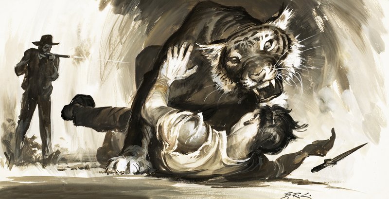 Tijger valt jager aan door Barrie Linklater