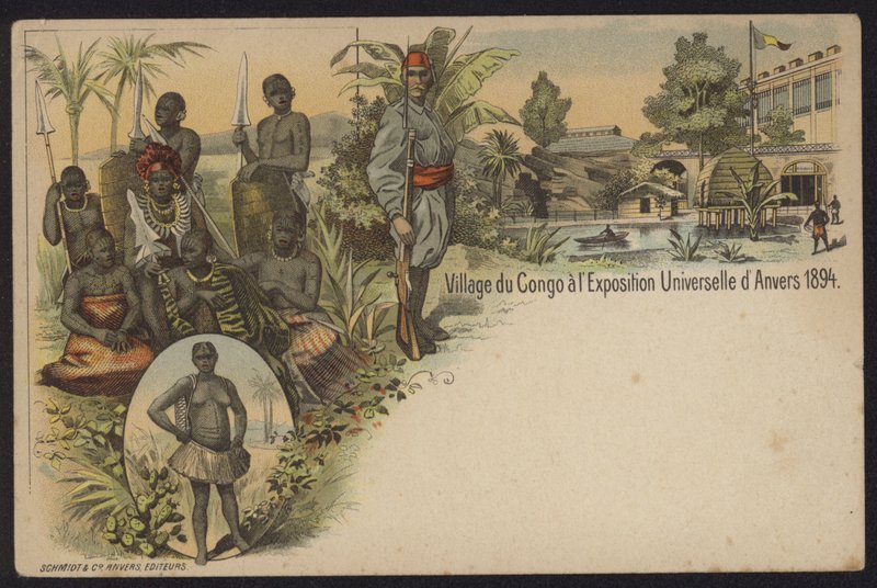 Congolees dorp tentoongesteld op de Exposition Internationale d