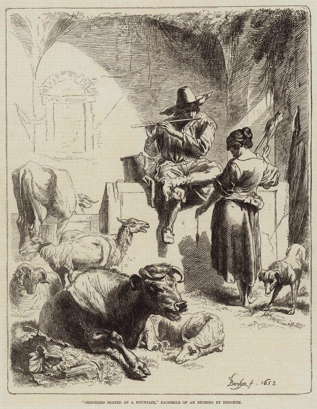 Herder zittend bij een fontein door Benjamin Herring