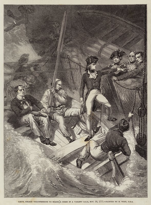 Luitenant Nelson vrijwillig om een Prijs te Boarden in een Hevige Storm, 20 november 1777 door Benjamin West