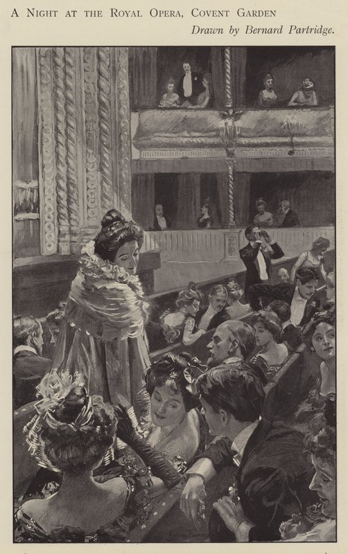 Een nacht in de Koninklijke Opera, Covent Garden, Londen (litho) door Bernard (after) Partridge