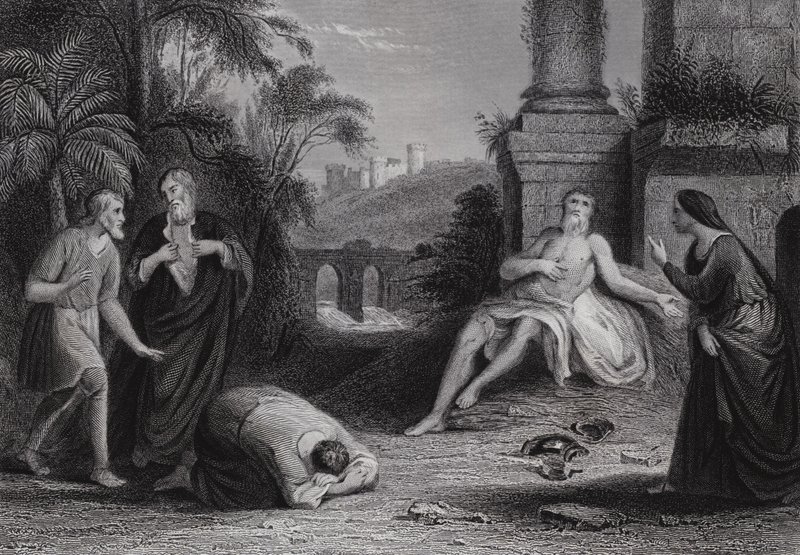 "De Heer gaf en de Heer heeft genomen, gezegend zij de naam van de Heer" door Bernard (after) Picart