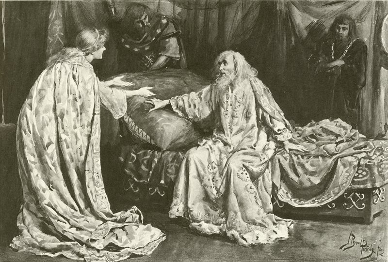 Miss Ellen Terry als Cordelia, Mr Henry Irving als King Lear door Bernard Partridge