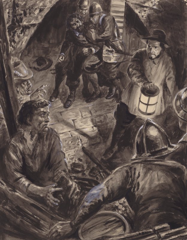 Arrestatie van Guy Fawkes en zijn mede-samenzweerders (gouache op papier) door C.L. Doughty