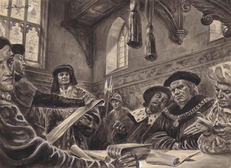 Hof van de Sterrenkamer (gouache op papier) door C.L. Doughty