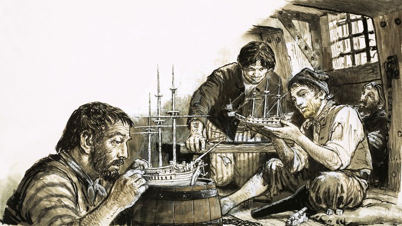 Franse krijgsgevangenen uit de Napoleontische oorlogen maken modelschepen door C.L. Doughty