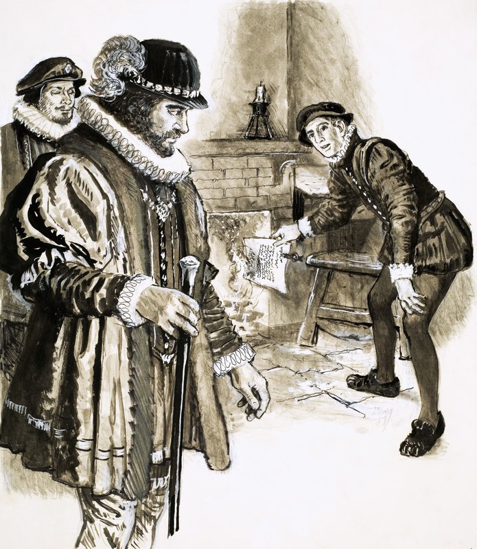 George Heriot verbrandt een schuldbekentenis van de koning ter waarde van 2.000 door C.L. Doughty