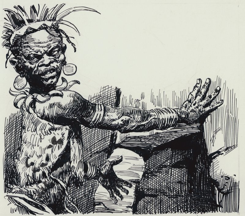 Illustratie voor King Solomons Mines (gouache op papier) door C.L. Doughty