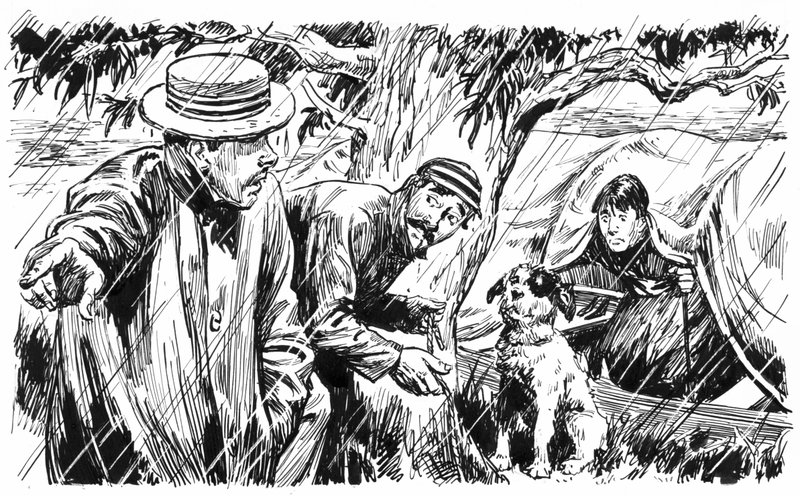 Illustratie voor Three Men In A Boat door Jerome K Jerome (pen en inkt) door C.L. Doughty