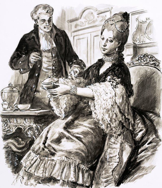 Josiah Wedgwood met koningin Charlotte (gouache op papier) door C.L. Doughty