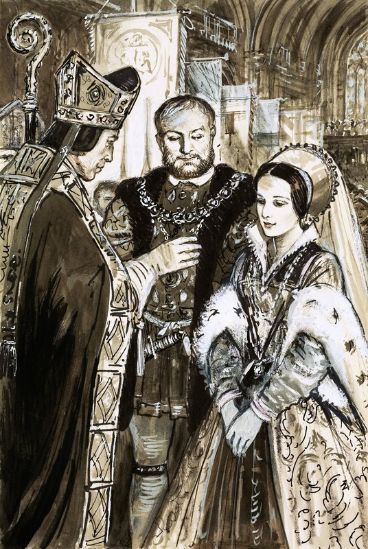 Huwelijk van Hendrik VIII en Anne Boleyn (gouache op papier) door C.L. Doughty