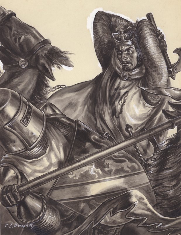 Robert Bruce op het punt Sir Henry de Bohun () te doden (gouache op papier) door C.L. Doughty