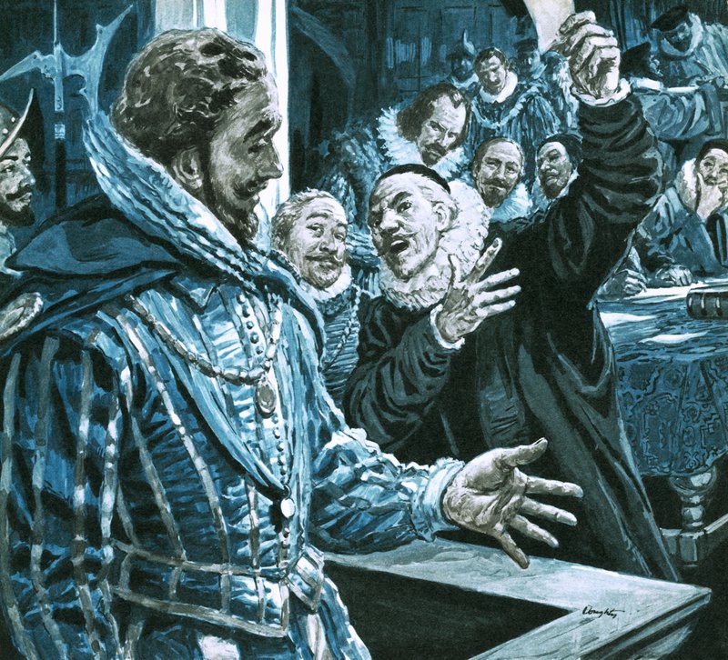 Sir Walter Raleigh verdedigt zichzelf tegen de beschuldigingen van Edward Coke door C.L. Doughty