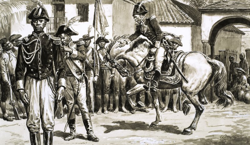 Toen Britse troepen St. Domingue binnenvielen, vochten de troepen onder leiding van Toussaint Louverture terug. door C.L. Doughty