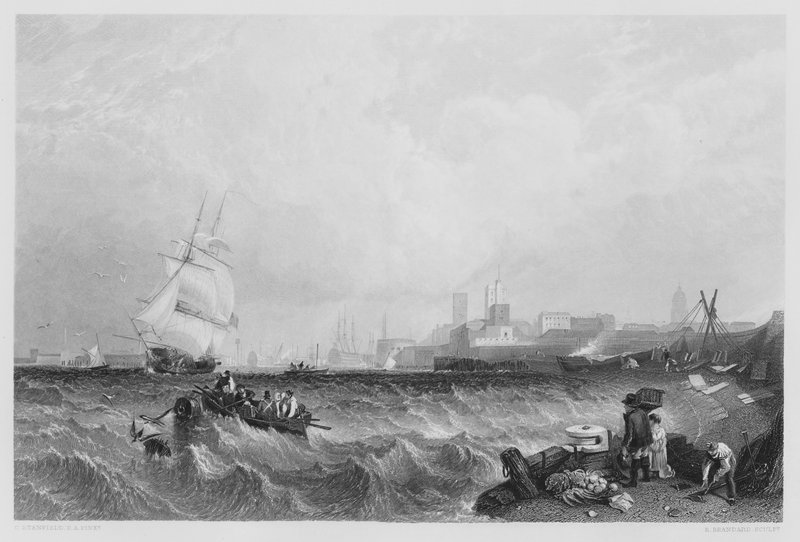 Haven van Portsmouth, uit het schilderij in de Koninklijke Collectie door C. (after) Stanfield