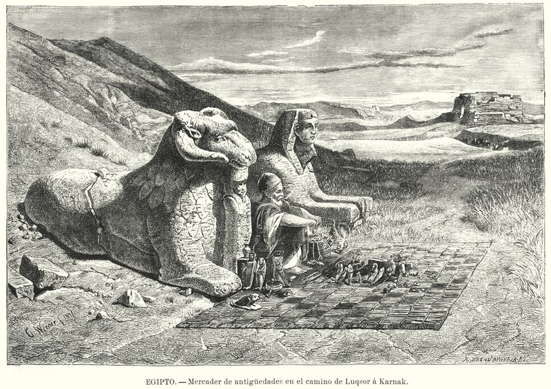 Antiekverkoper op de weg van Luxor naar Karnak, Egypte door Carl Friedrich Heinrich (after) Werner