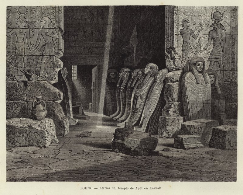 Egypte - Interieur van de tempel van Opet in Karnak door Carl Friedrich Heinrich Werner