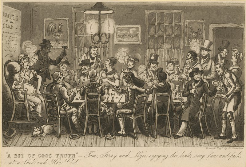 Een beetje goede waarheid; Tom, Jerry en Logic genieten van het lied, plezier en fratsen in de Cock and Hen Club door Carl Georg Adolph Hasenpflug