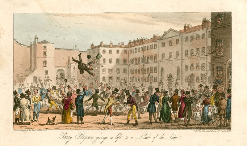 Collegianen geven een lift aan een lid van de wet door Carl Georg Adolph Hasenpflug
