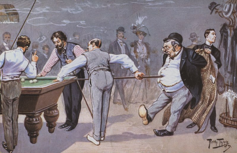 Komische scène in een biljartzaal door Carl Robert Arthur Thiele