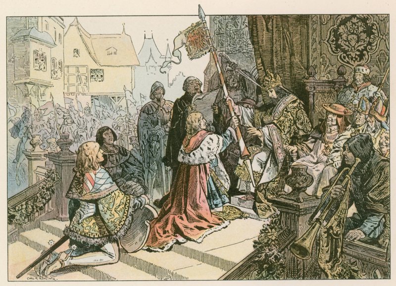 Frederik I (1371-1440) met Sigismund in Konstanz wordt beloond met het land van Kurmark in 1417 door Carl Rohling