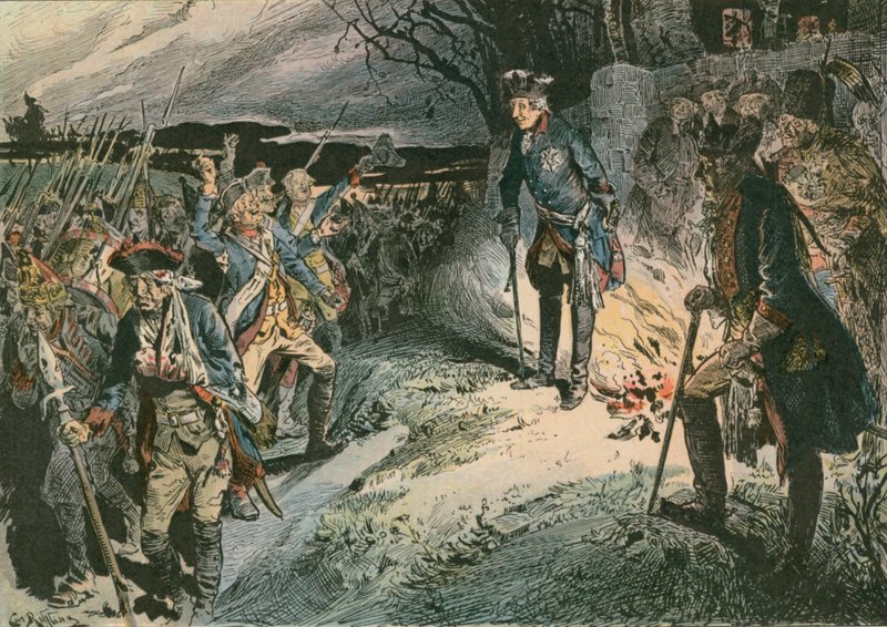 Frederik de Grote (1712-1786) na de nederlaag bij de Slag bij Hochkirch in 1758 door Carl Rohling