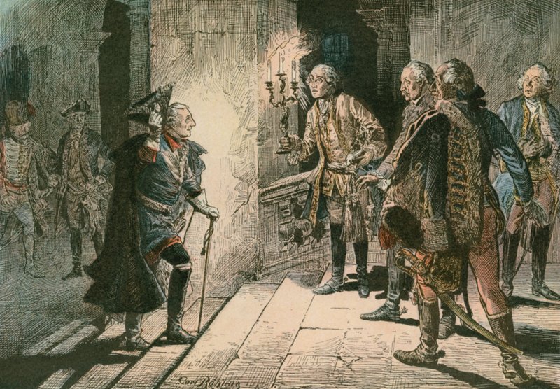 Frederik de Grote (1712-1786) in het kasteel van Lissa op de avond van de slag bij Leuthen in 1757 door Carl Rohling