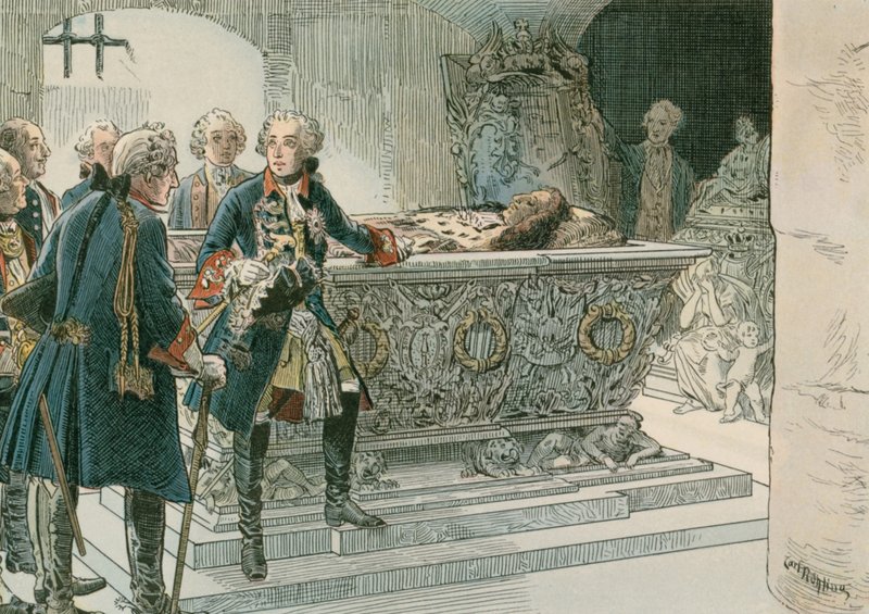 Frederik de Grote (1712-1786) bij de kist van de Grote Keurvorst door Carl Rohling