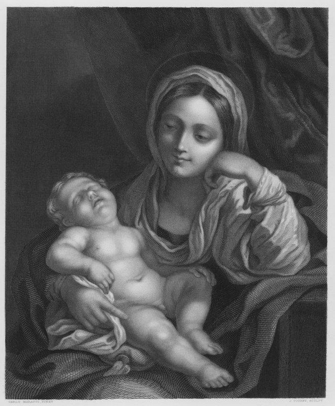De maagd en het kind, van het schilderij in de Koninklijke Collectie door Carlo (after) Maratta or Maratti