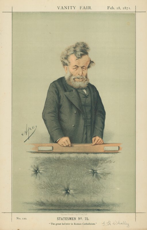 Mr George Hammond Whalley, de grote gelovige in het rooms-katholicisme, 18 februari 1871, Vanity Fair cartoon door Carlo Pellegrini