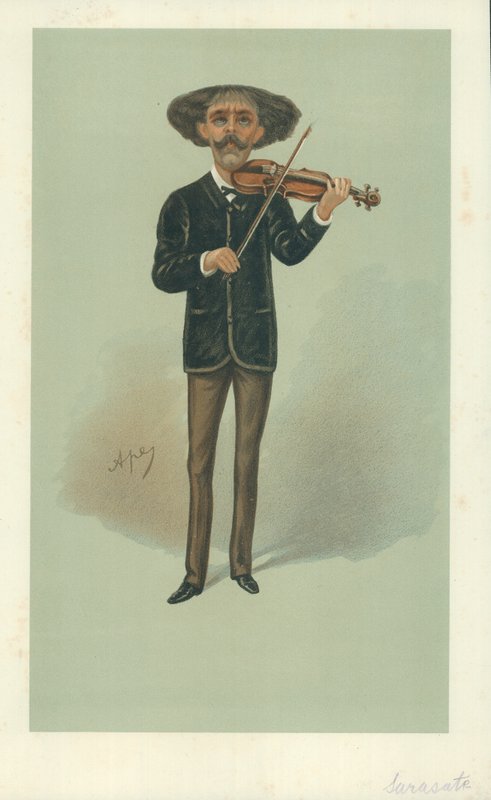 Senor Pablo Martin Meliton Sarasate, 25 mei 1889, Vanity Fair cartoon door Carlo Pellegrini