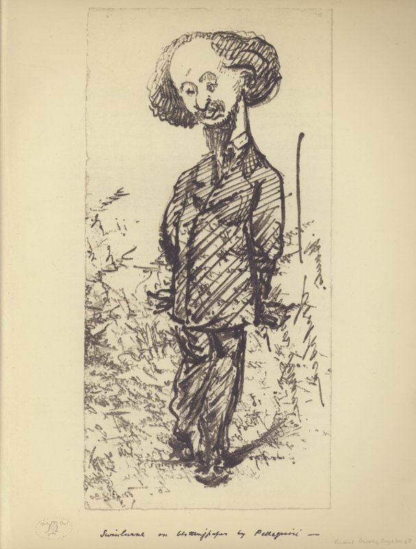Swinburne op vloeipapier (karikatuur van de Engelse auteur Algernon Charles Swinburne) door Carlo Pellegrini