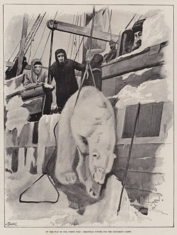 Op weg naar de Noordpool, kerstdiner voor de expeditieploeg door Cecil Charles Windsor Aldin