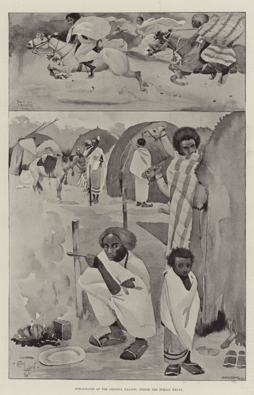 Somaliland in het Crystal Palace, binnen de Somalische Kraal door Cecil Charles Windsor Aldin