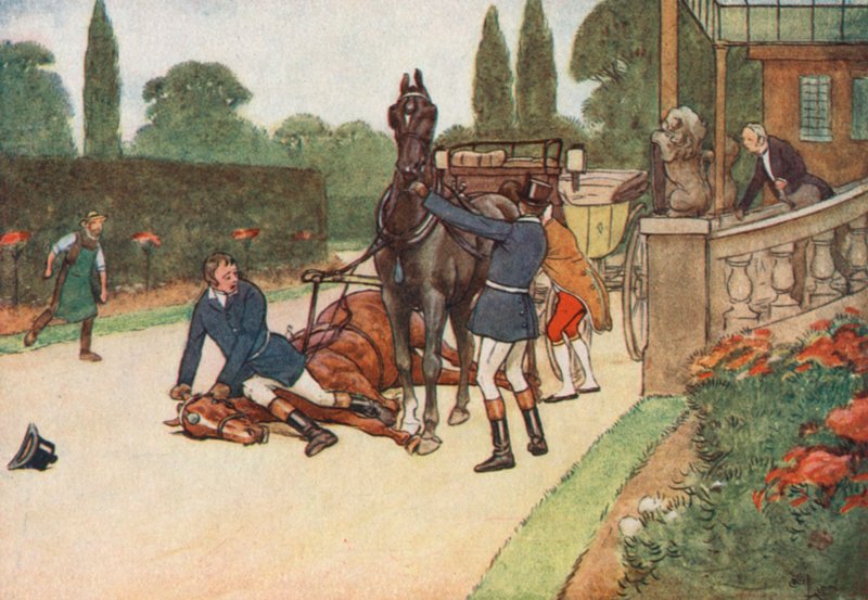 York zette zich prompt plat op haar hoofd om haar worstelen te voorkomen door Cecil Charles Windsor Aldin