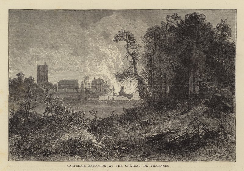Patroonexplosie bij het Château de Vincennes door Charles Auguste Loye